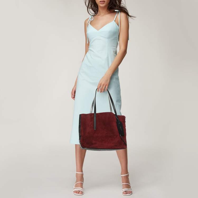 Pre Owned Jimmy Choo Burgundy Leather and Suede Twist Tote