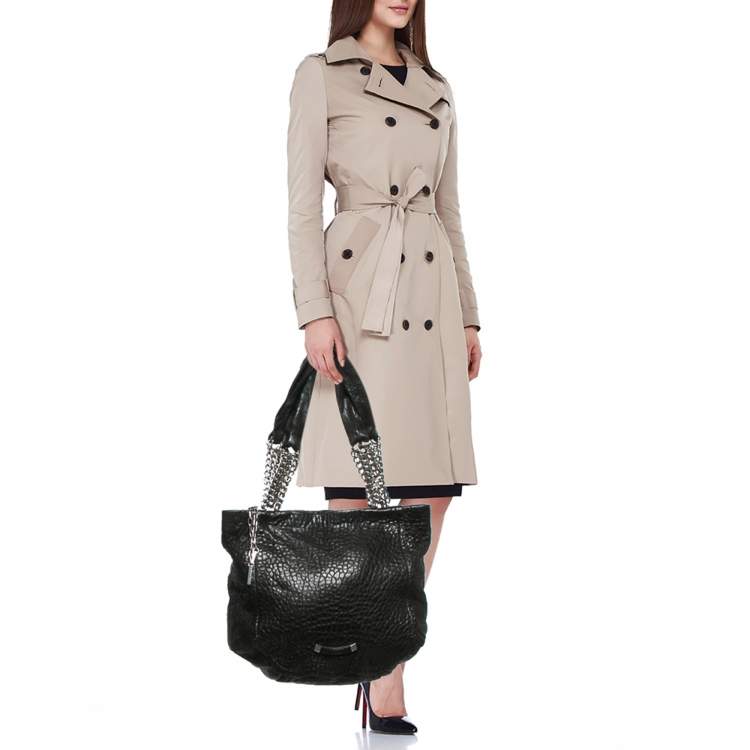 Pre Owned Jimmy Choo Black Pebbled Leather Large Nica Tote