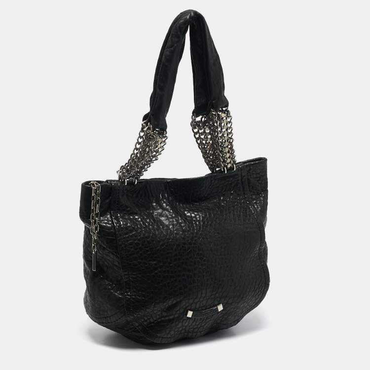Pre Owned Jimmy Choo Black Pebbled Leather Large Nica Tote