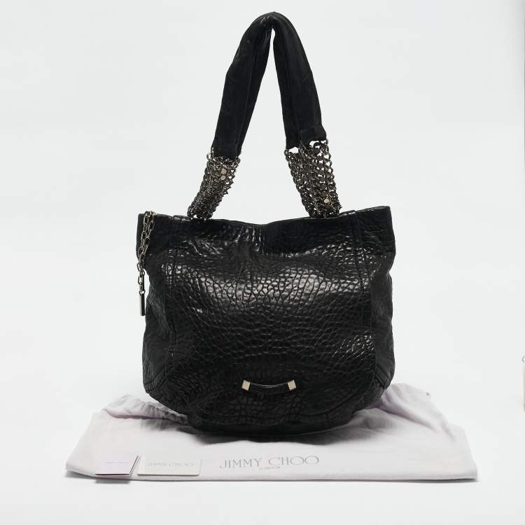 Pre Owned Jimmy Choo Black Pebbled Leather Large Nica Tote