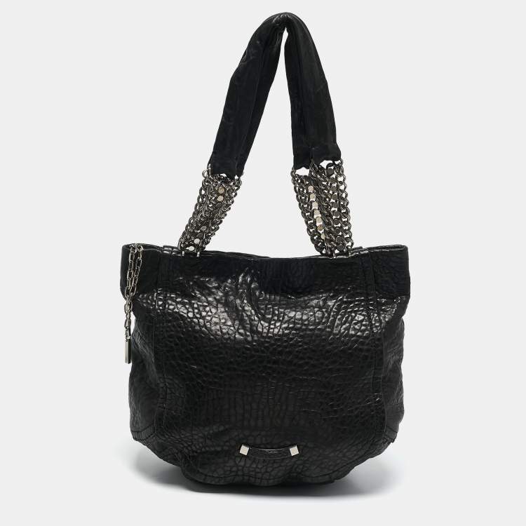 Pre Owned Jimmy Choo Black Pebbled Leather Large Nica Tote