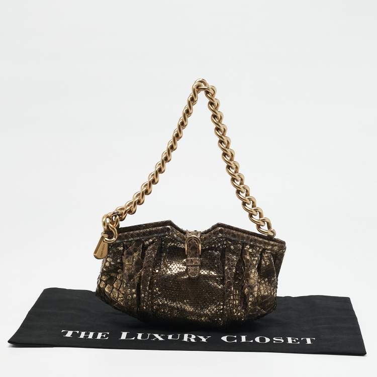Pre Owned Jimmy Choo Gold Python Chain Frame Clutch