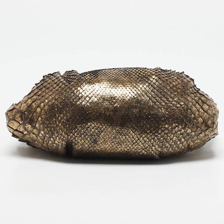 Pre Owned Jimmy Choo Gold Python Chain Frame Clutch