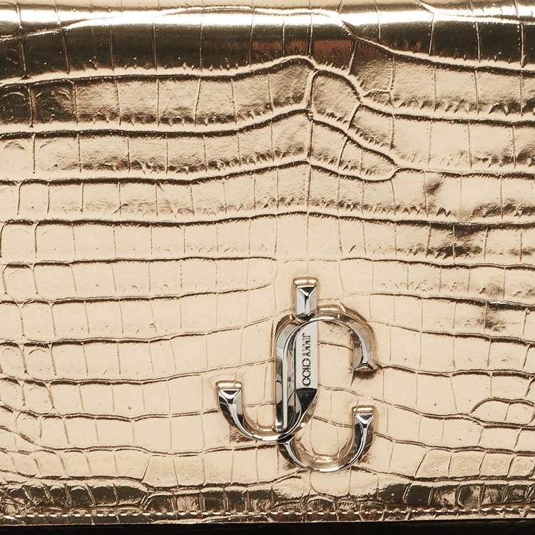 Pre Owned Jimmy Choo Gold Croc Embossed Leather Varenne Chain Clutch