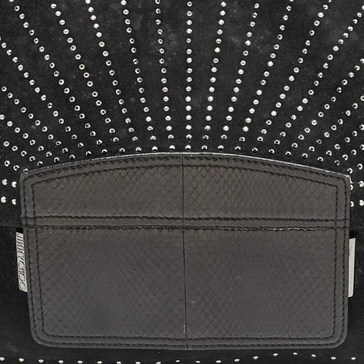 Pre Owned Jimmy Choo Black Suede and Snakeskin Studded Carolina Chain Shoulder Bag