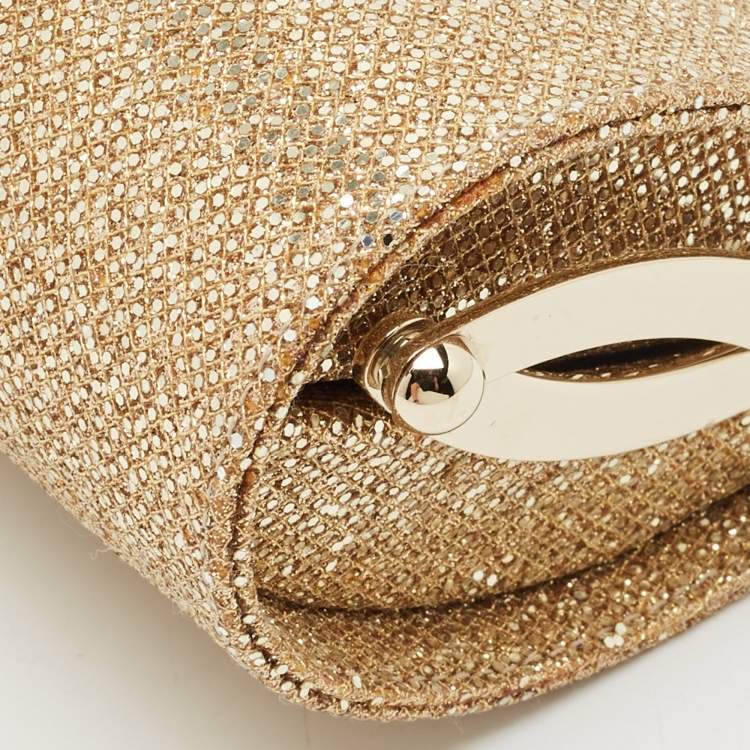Pre Owned Jimmy Choo Gold Glitter Fabric Mini Tube Clutch