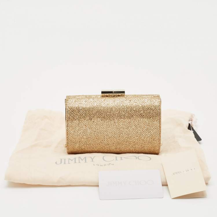 Pre Owned Jimmy Choo Gold Glitter Fabric Mini Tube Clutch
