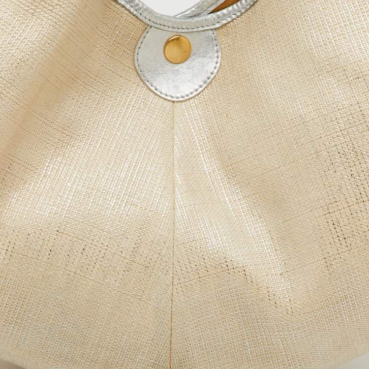 Pre Owned Jimmy Choo Metallic Beige/Silver Canvas and Leather Oracle Hobo