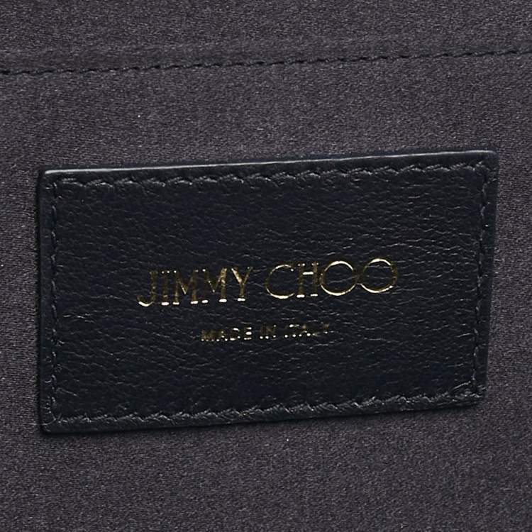 Pre Owned Jimmy Choo Pale Gold/Navy Blue Lace Camille and Leather Chain Clutch