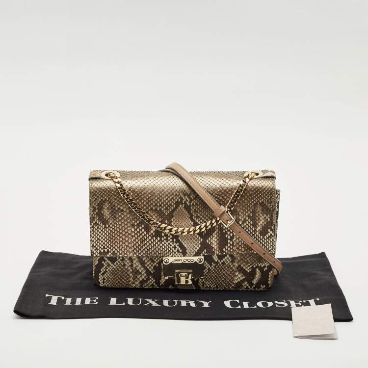 Pre Owned Jimmy Choo Beige Python Rebel Flap Shoulder Bag
