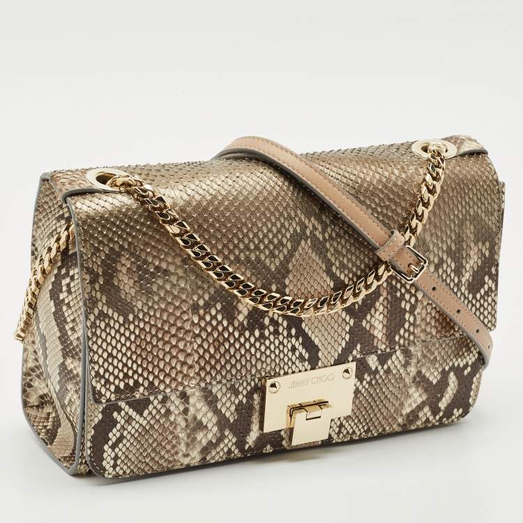 Pre Owned Jimmy Choo Beige Python Rebel Flap Shoulder Bag