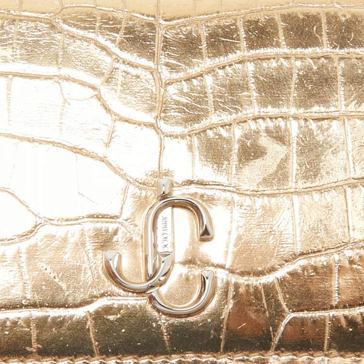 Pre Owned Jimmy Choo Gold Croc Embossed Leather Hanne Card Case