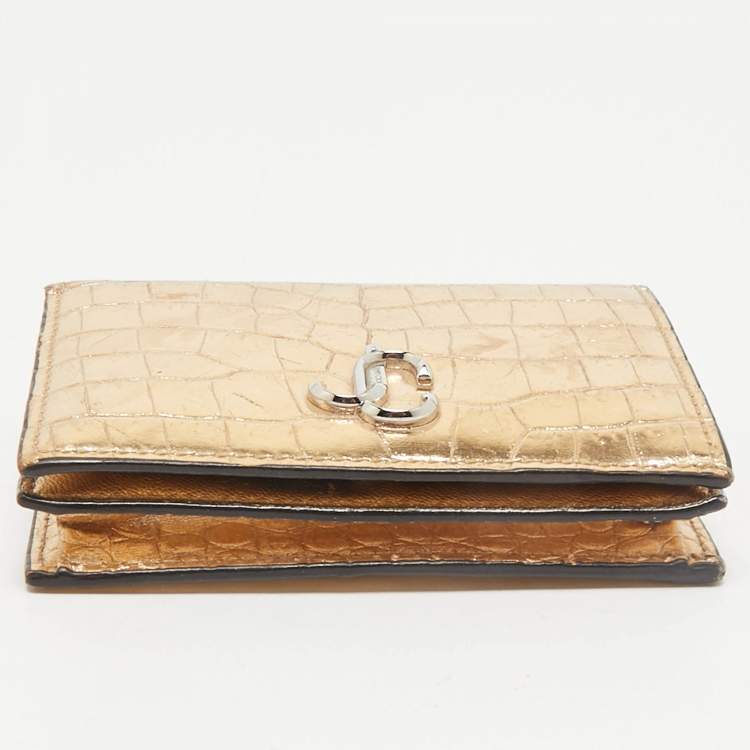 Pre Owned Jimmy Choo Gold Croc Embossed Leather Hanne Card Case