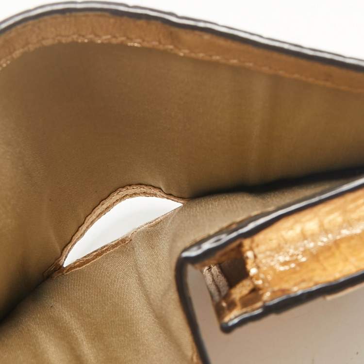 Pre Owned Jimmy Choo Gold Croc Embossed Leather Hanne Card Case