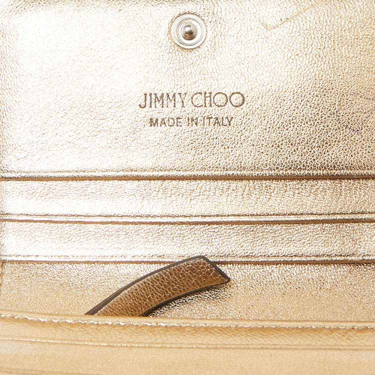 Pre Owned Jimmy Choo Gold Croc Embossed Leather Hanne Card Case