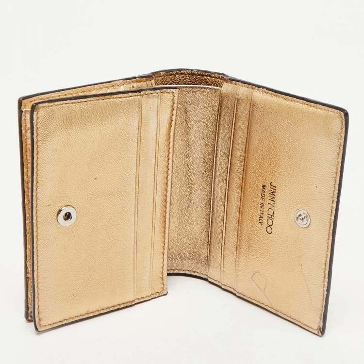 Pre Owned Jimmy Choo Gold Croc Embossed Leather Hanne Card Case