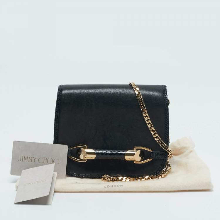 Pre Owned Jimmy Choo Black Leather and Snakeskin Zadie Crossbody Bag
