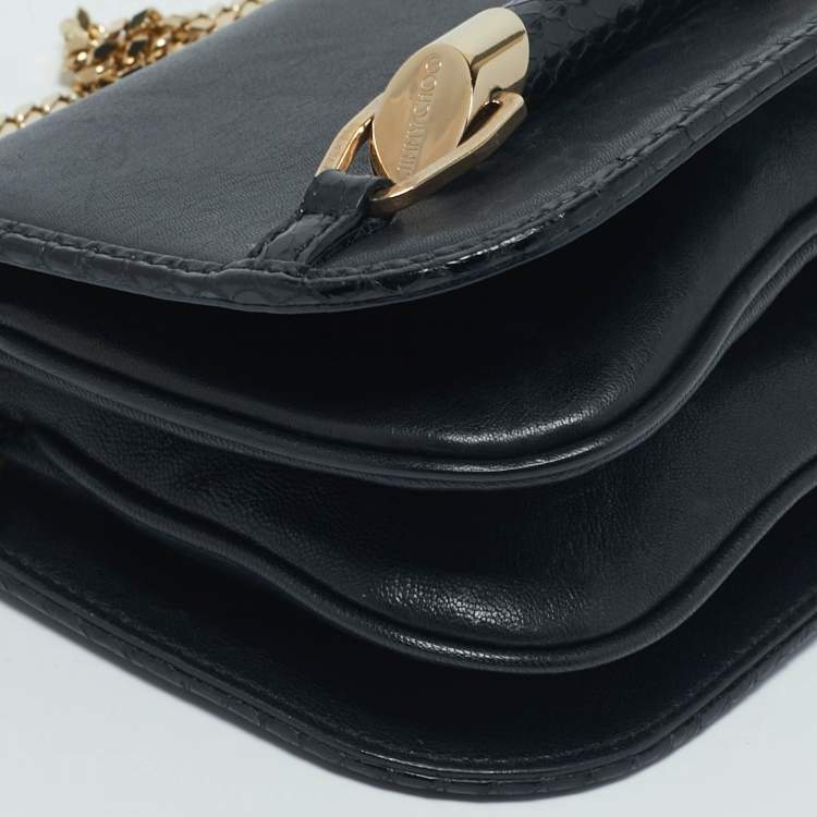 Pre Owned Jimmy Choo Black Leather and Snakeskin Zadie Crossbody Bag