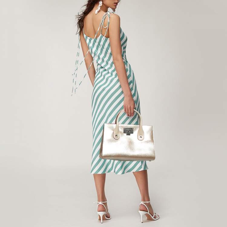 Pre Owned Jimmy Choo Gold/Beige Leather Medium Riley Tote