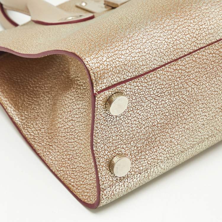 Pre Owned Jimmy Choo Gold/Beige Leather Medium Riley Tote