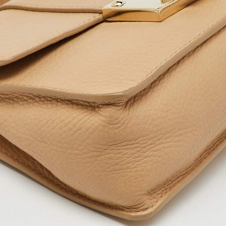 Pre Owned Jimmy Choo Beige Leather Rebel Flap Top Handle Bag