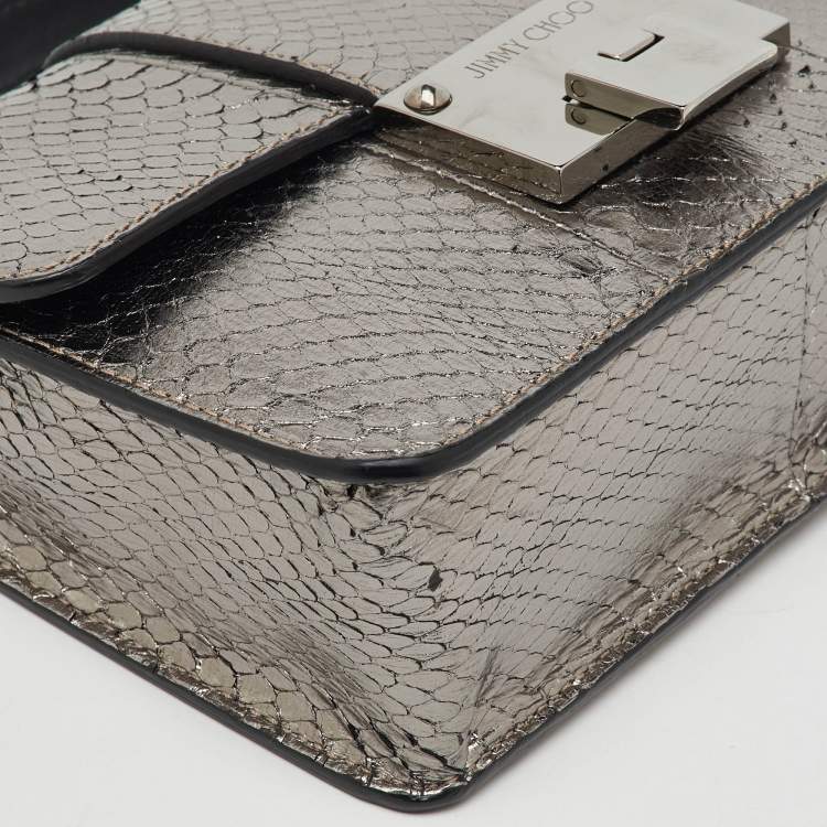 مملوكة مسبقًا Jimmy Choo Silver Snakeskin Embossed Leather Rebel Crossbody Bag