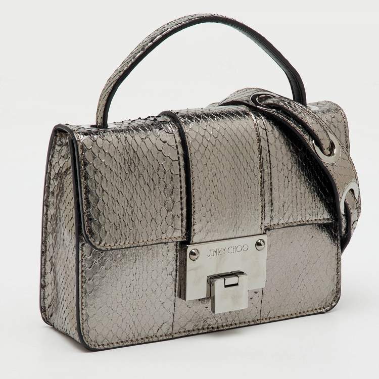 مملوكة مسبقًا Jimmy Choo Silver Snakeskin Embossed Leather Rebel Crossbody Bag