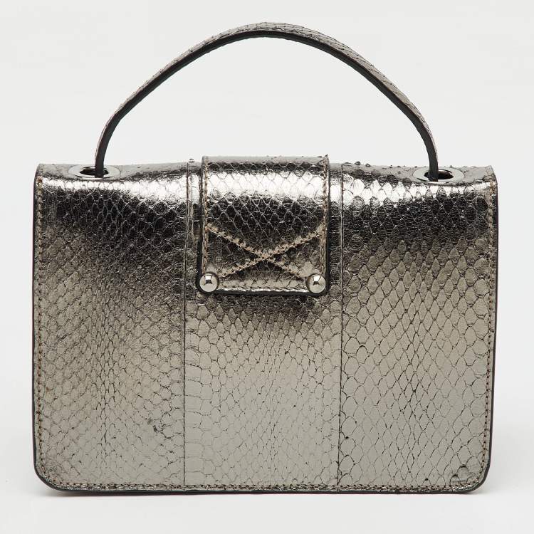 مملوكة مسبقًا Jimmy Choo Silver Snakeskin Embossed Leather Rebel Crossbody Bag