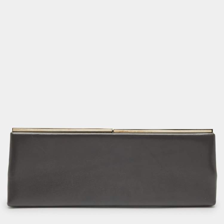 Pre Owned Jimmy Choo Grey Leather Frame Clutch