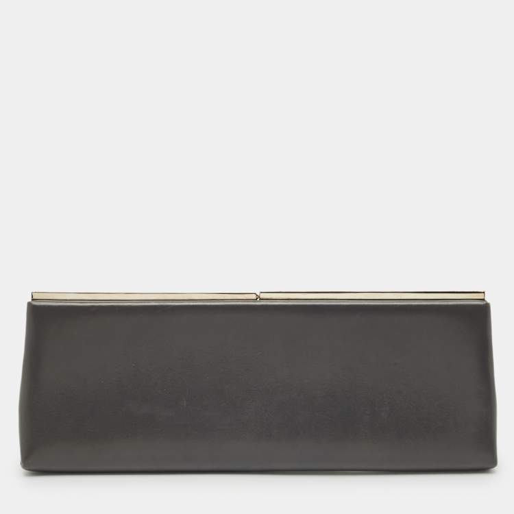 Pre Owned Jimmy Choo Grey Leather Frame Clutch