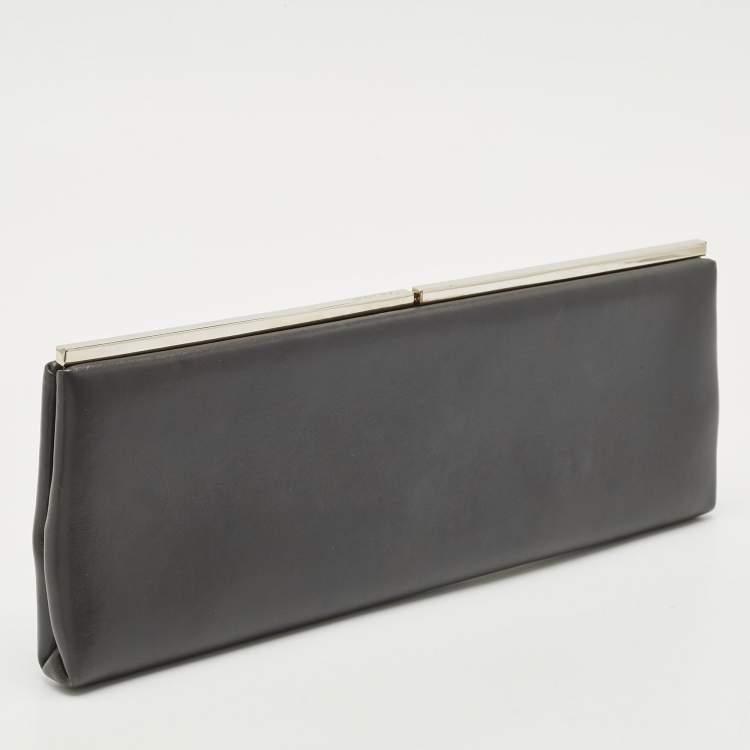 Pre Owned Jimmy Choo Grey Leather Frame Clutch