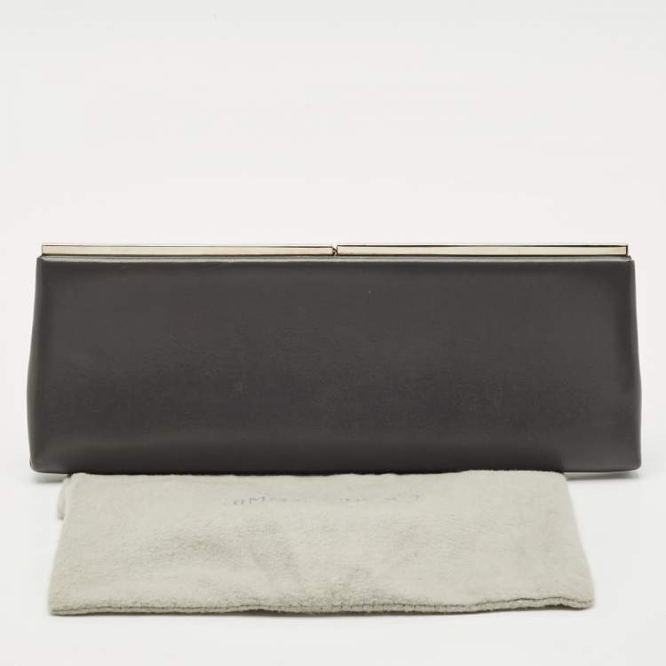 Pre Owned Jimmy Choo Grey Leather Frame Clutch