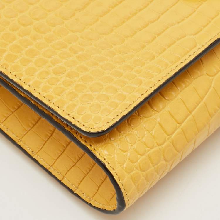 Pre Owned Jimmy Choo Yellow Croc Embossed Leather Varenne Chain Clutch