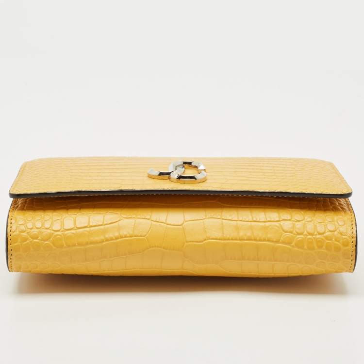 Pre Owned Jimmy Choo Yellow Croc Embossed Leather Varenne Chain Clutch