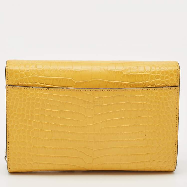 Pre Owned Jimmy Choo Yellow Croc Embossed Leather Varenne Chain Clutch