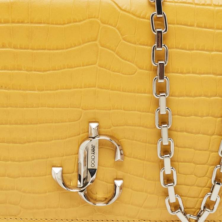 Pre Owned Jimmy Choo Yellow Croc Embossed Leather Varenne Chain Clutch