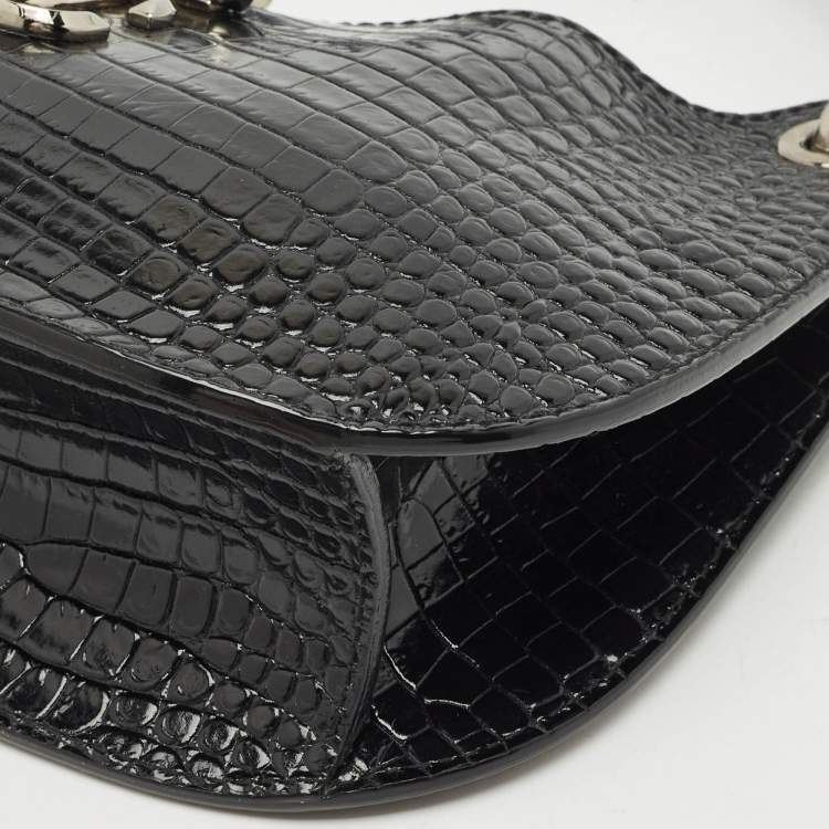 Pre Owned Jimmy Choo Black Croc Embossed Leather Varenne Hobo