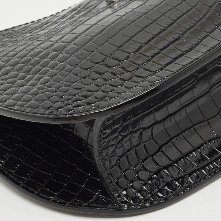 Pre Owned Jimmy Choo Black Croc Embossed Leather Varenne Hobo