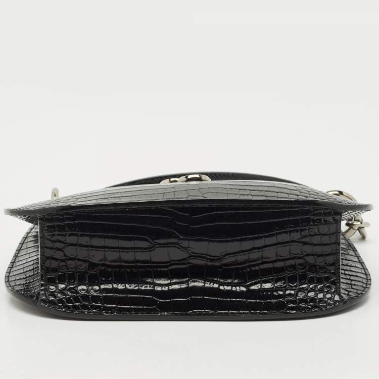 Pre Owned Jimmy Choo Black Croc Embossed Leather Varenne Hobo