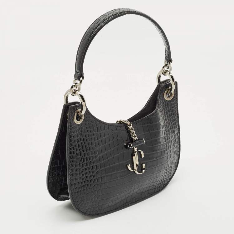 Pre Owned Jimmy Choo Black Croc Embossed Leather Varenne Hobo