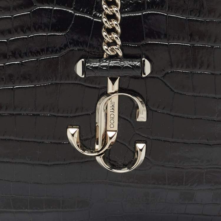 Pre Owned Jimmy Choo Black Croc Embossed Leather Varenne Hobo