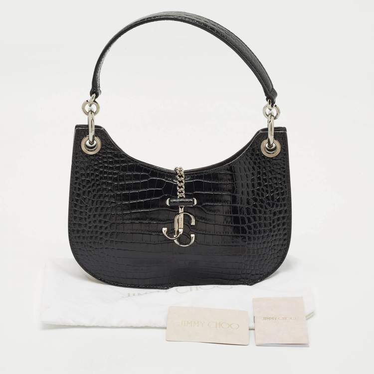 Pre Owned Jimmy Choo Black Croc Embossed Leather Varenne Hobo