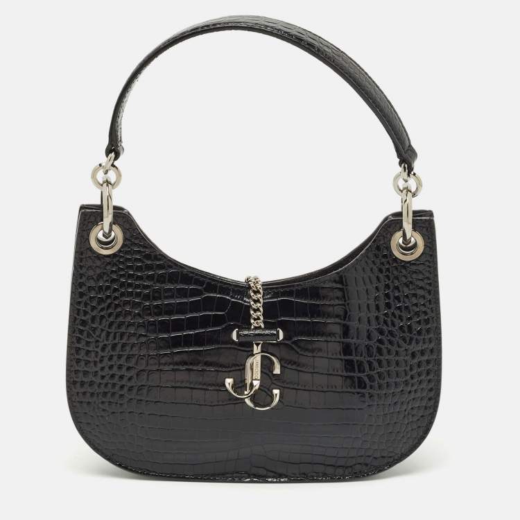 Pre Owned Jimmy Choo Black Croc Embossed Leather Varenne Hobo