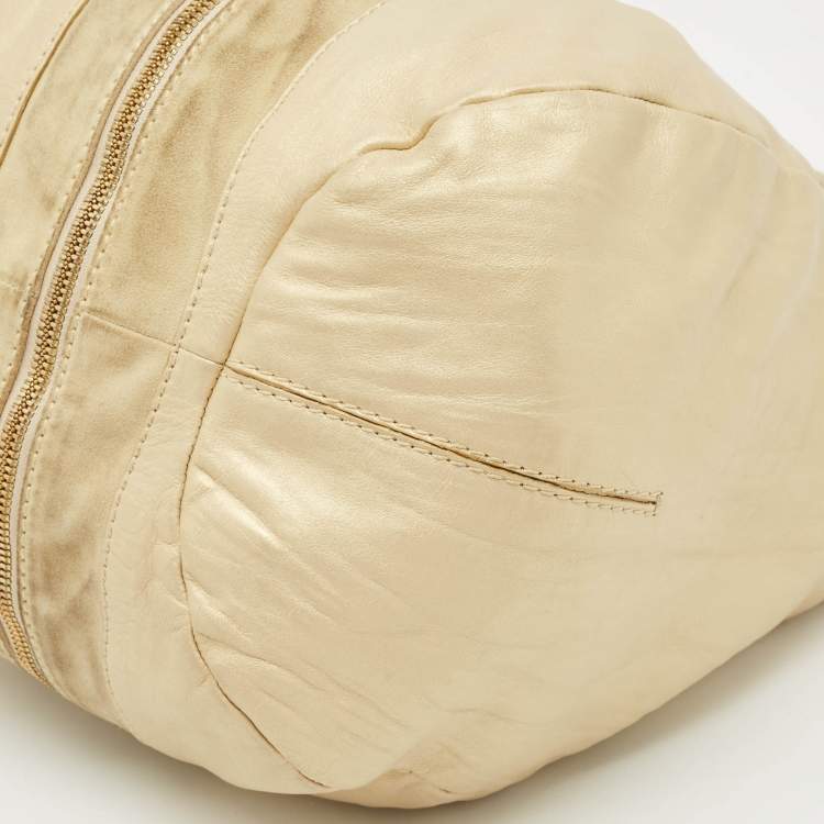 Pre Owned Jimmy Choo Beige/Gold Leather and Suede Mandah Expandable Hobo