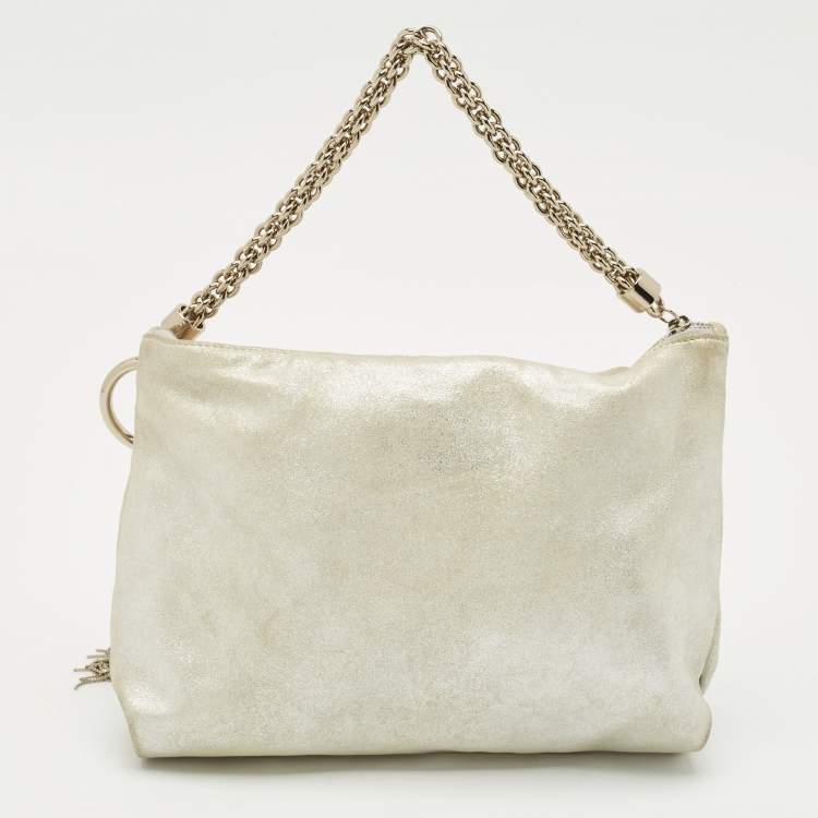 Pre Owned Jimmy Choo Silver Shimmer Suede Callie Clutch Bag