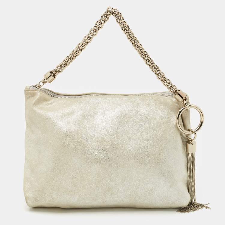 Pre Owned Jimmy Choo Silver Shimmer Suede Callie Clutch Bag