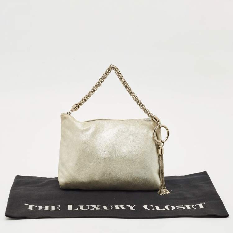 Pre Owned Jimmy Choo Silver Shimmer Suede Callie Clutch Bag