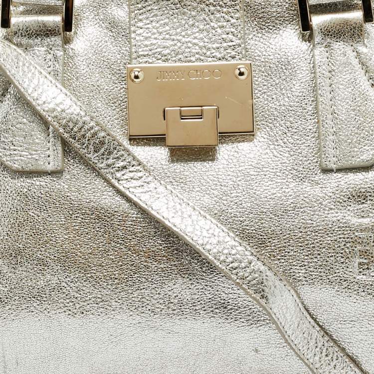Pre Owned Jimmy Choo Silver Foil Leather Rosa Satchel