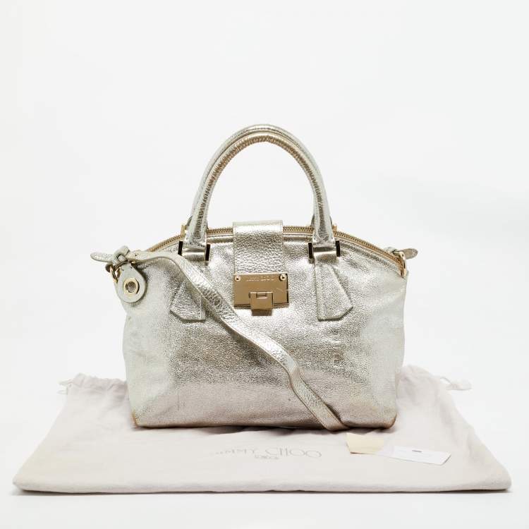 Pre Owned Jimmy Choo Silver Foil Leather Rosa Satchel