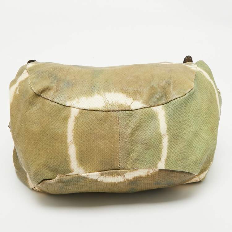 Pre Owned Jimmy Choo Green/Beige Snakeskin Tie-Dye Ramona Hobo